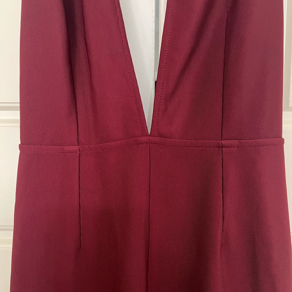 TOBI Wine Deep Plunging Halter Gown with Front Slit - Picture 3 of 8
